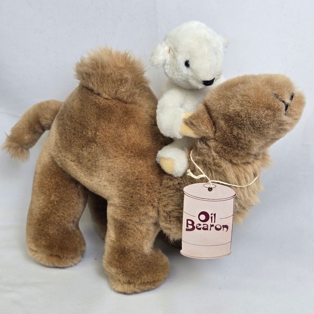 NA Bear Co 1985 Oil Bearon Camel & 1982 Message Bearer Teddy Bear Set, Vintage
